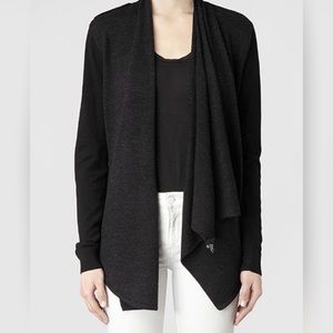 AllSaints Black‎ Gray Wool Drina Draped Cardigan Sweater